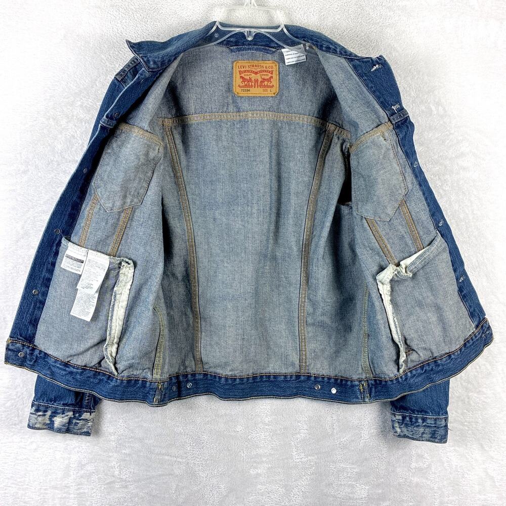 VTG Levis Trucker Jacket Mens L Denim Type 3 Faded Distressed Whiskered 72334 - Picture 3 of 14